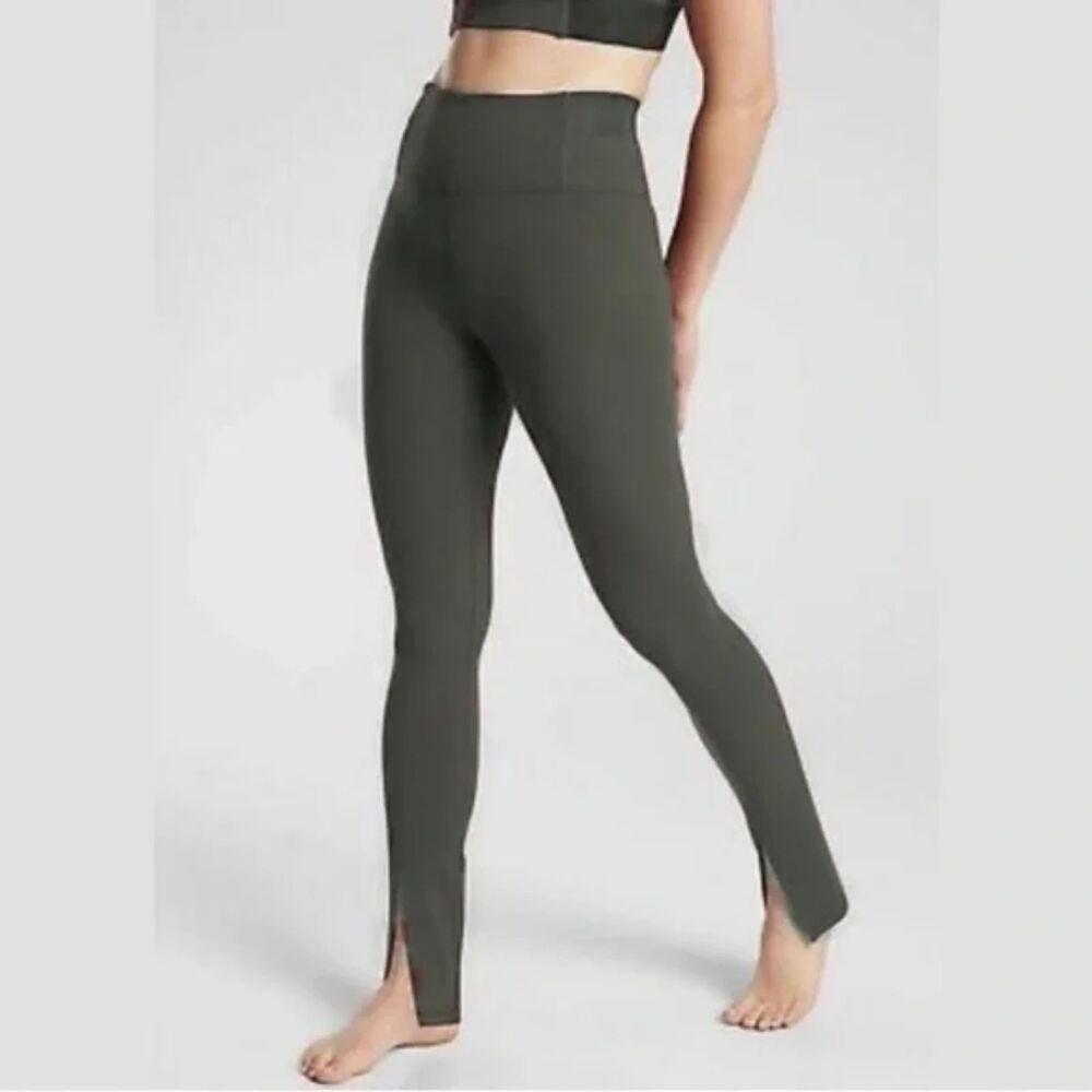 ATHLETA Aura Split Pant Green Gray Powervita Leggings Size Small S